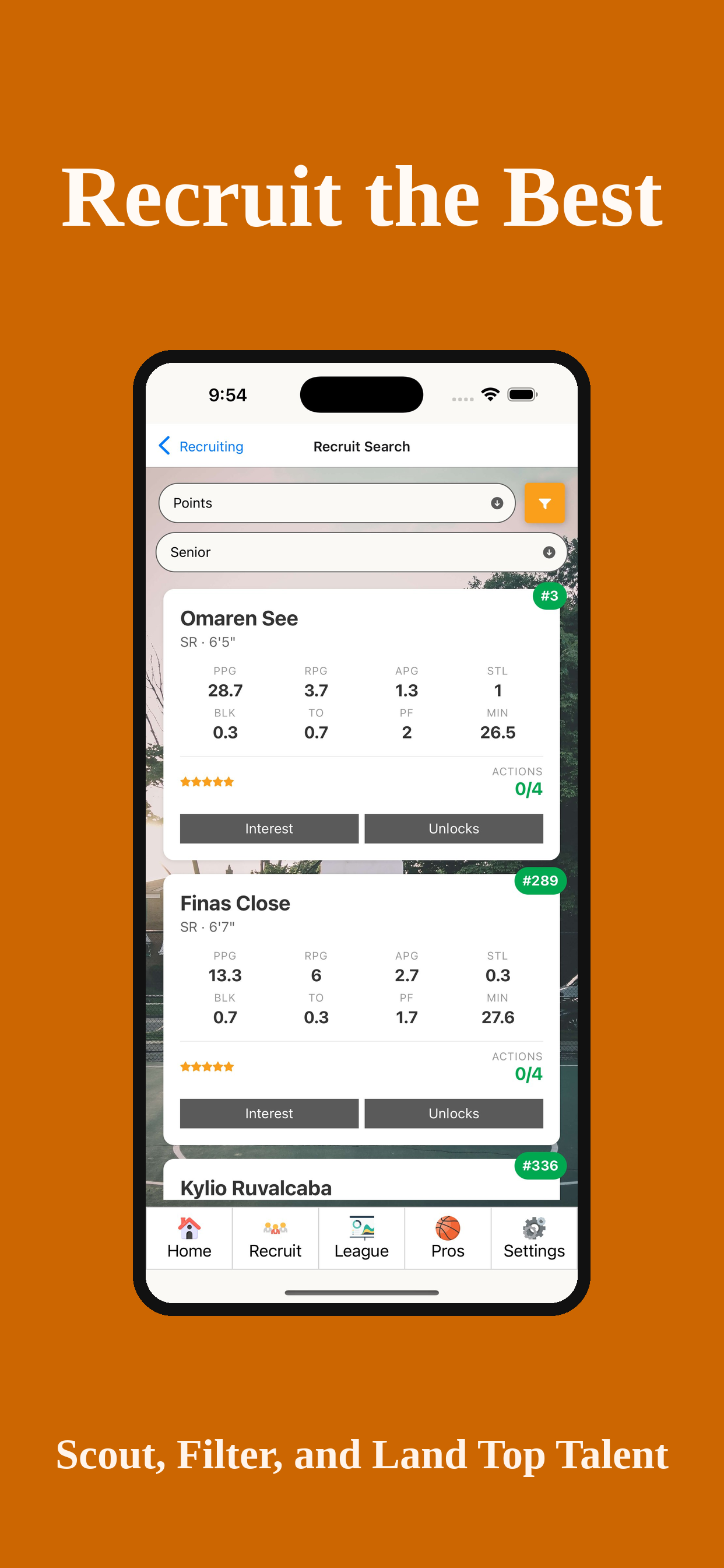 Recruit search screen